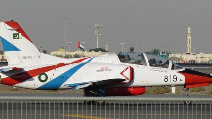 Representational image: A Pakistan Air Force K-8 Karakorum trainer/light attack aircraft | The deal reportedly covers 10 K8 Karakorum light attack aircraft, engines for MiG21 aircraft, HQ-9 and HQ-6 air defence systems, armoured fighting vehicles, and various kinds of drones | Wikimedia Commons