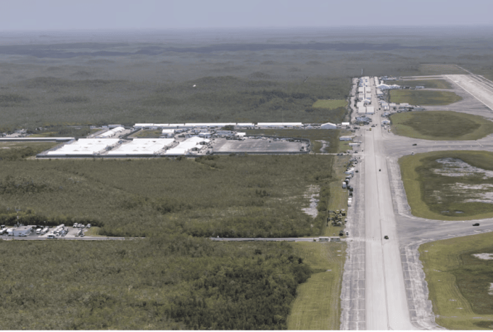 An aerial view shows 