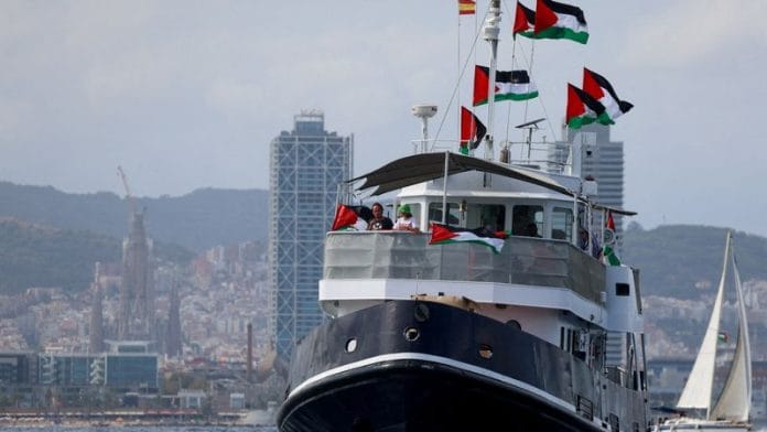 Swedish activist Greta Thunberg departs with other activists on the Global Sumud Flotilla, a humanitarian expedition to Gaza, from the port of Barcelona, Spain on 31 August 2025. | File Photo | Nacho Doce | Reuters