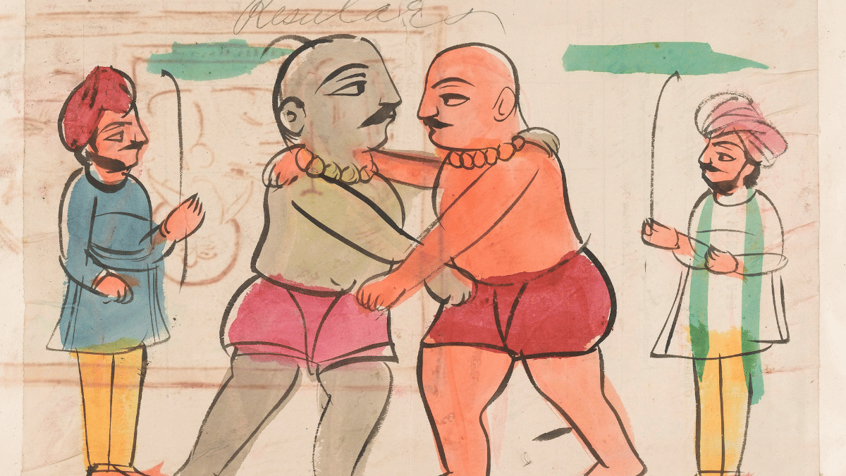 Artistic depiction of two Indian wrestlers | Wikipedia/Wellcome Collection