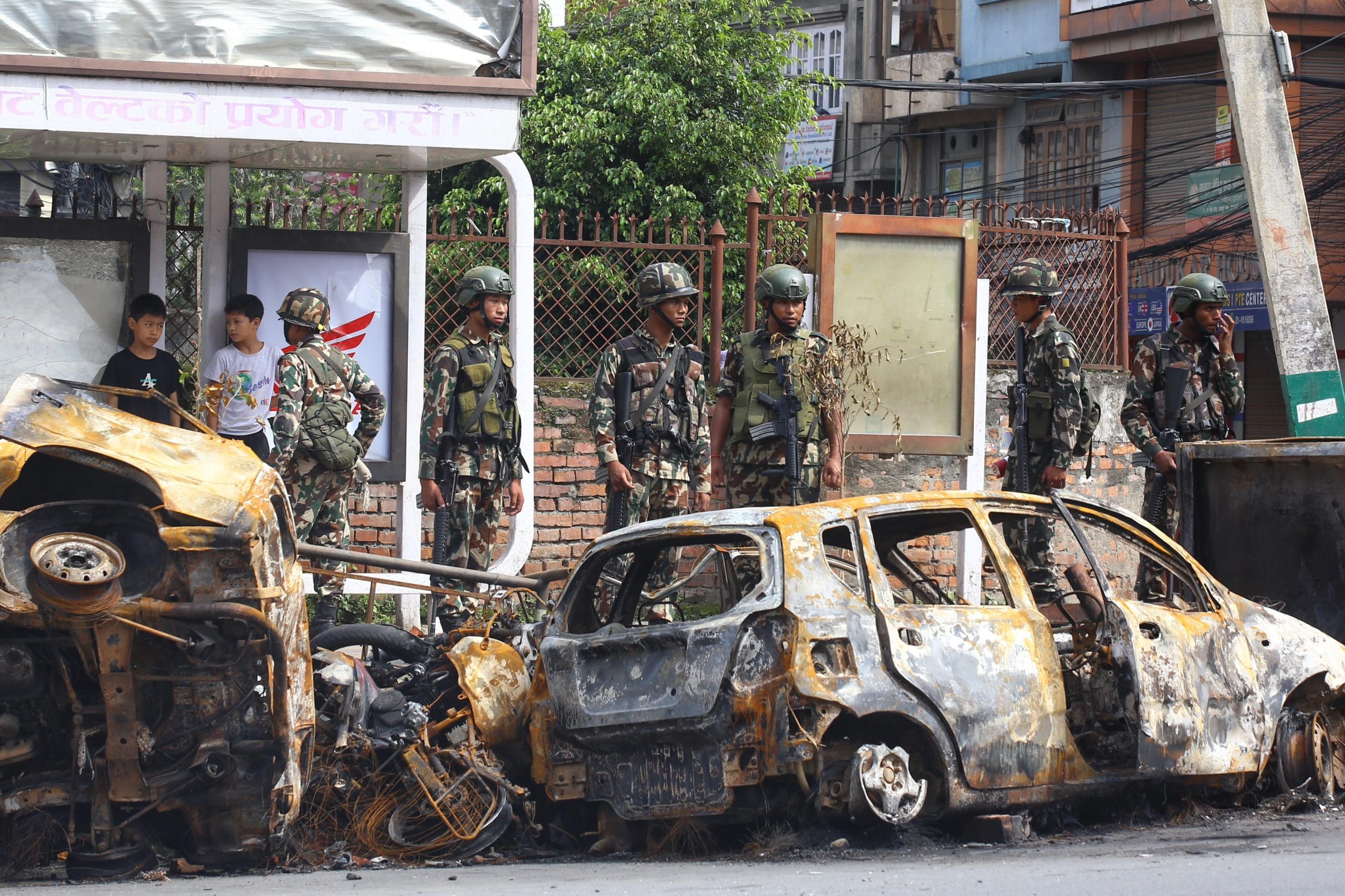 Army soldiers keep a watch on the happenings at an area in Kathmandu | Manisha Mondal | ThePrint