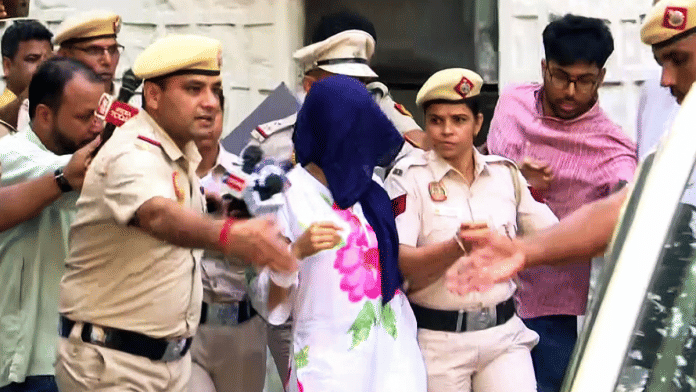 The driver of the BMW car, Gaganpreet Kaur, aged 38 years, resident of Gurugram, arrested by Delhi Police in New Delhi | Screen grab | ANI