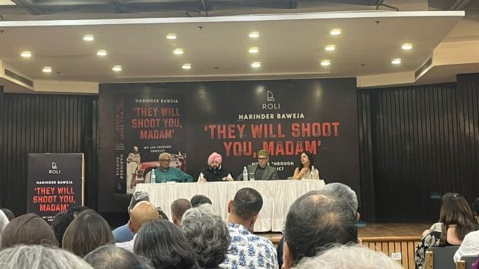 (L to R) Rajdeep Sardesai, Amarinder Singh, Omar Abdullah and Harinder Baweja at the launch of They Will Shoot You, Madam in Delhi