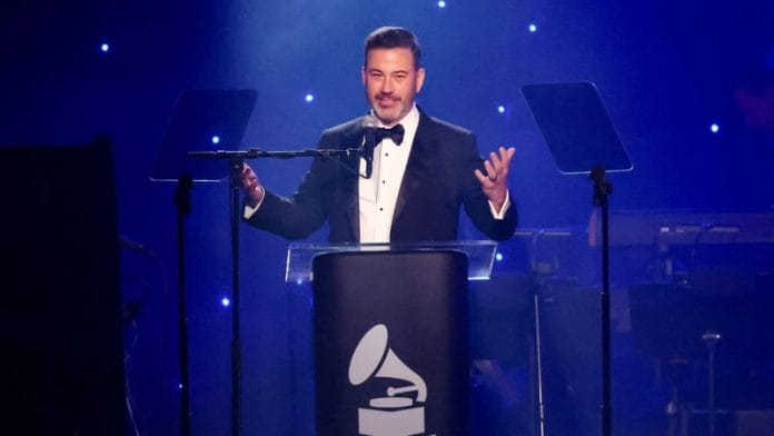 Jimmy Kimmel speaks during the Pre-GRAMMY gala, hosted by the Recording Academy and Clive Davis, in California, on 1 February 2025. | File Photo | Mario Anzuoni | Reuters