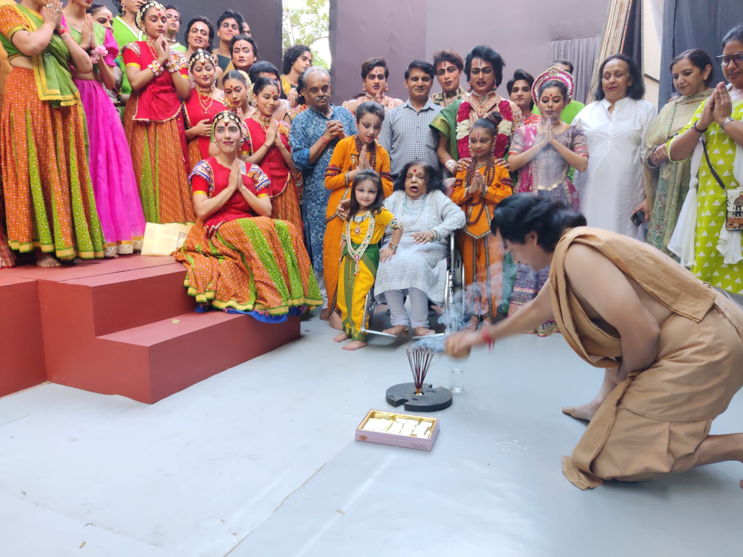 Shobha Deepak Singh with the group before the performance | Sakshi Mehra, ThePrint