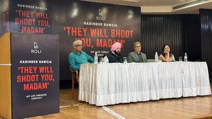 (L-R) Journalist Rajdeep Sardesai, former Punjab CM Amarinder Singh, J&K CM Omar Abdullah and journalist Harinder Baweja at the book launch Sunday | ThePrint/Sagrika Kissu