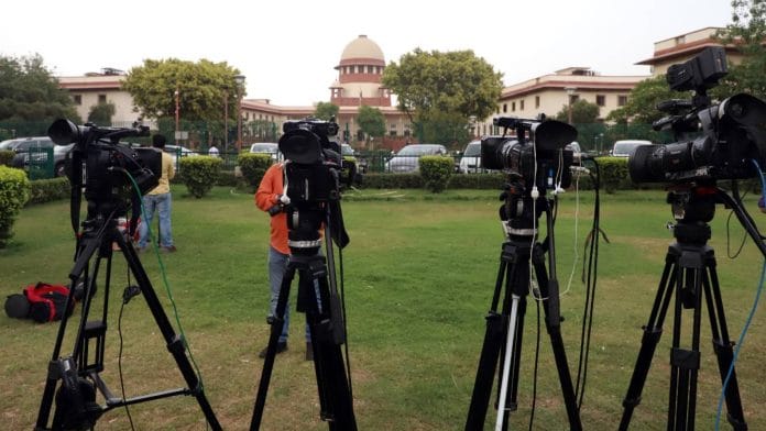 SC circular states that media personnel may continue to conduct interviews and live broadcasts but shall be restricted to designated lawn area in the low security zone | Photo: ANI