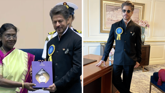 President Murmu presenting the award to Shah Rukh Khan (L) and a picture of Khan shared by his wife, Gauri Khan (R) | ANI and X\@gaurikhan
