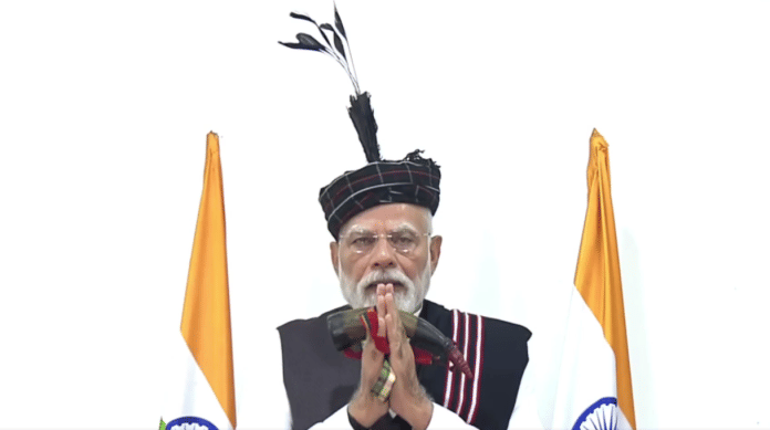 Prime Minister Narendra Modi inagurates Mizoram's first railway line, the Bairabi-Sairang express | Photo: @narendramodi