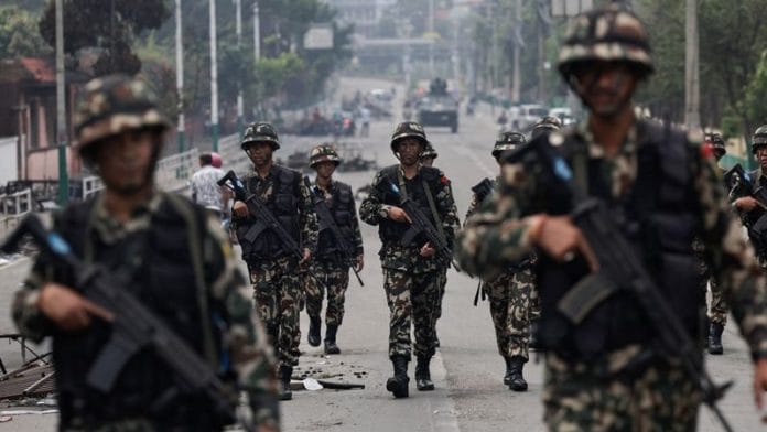Nepalese soldiers patrol the streets of Kathmandu following the violent Gen-Z led protests. | Reuters