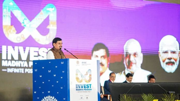 Madhya Pradesh Chief Minister Mohan Yadav at the global investors’ summit in Bhopal this February, where he announced plans for a spiritual city in Ujjain | Photo: ANI