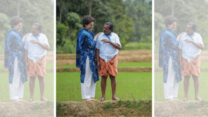 Wayanad MP Priyanka Gandhi Vadra with Padma Shri winner and noted seed conservationist Cheruvayal Raman | X/@SupriyaShrinate