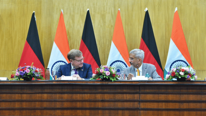 EAM S. Jaishankar with German Foreign Minister Johann Wadephul in New Delhi on Wednesday. | X/@DrSJaishankar