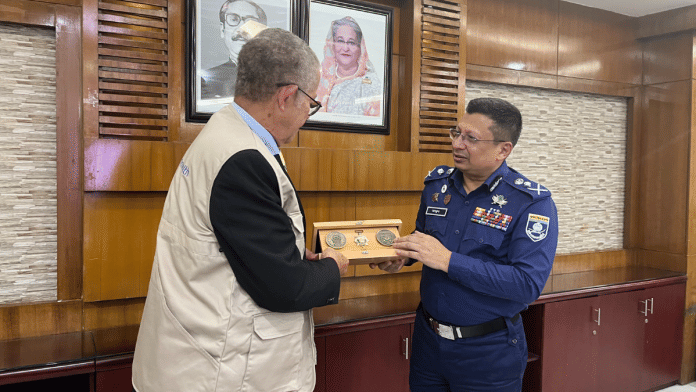 Bangladesh’s former police chief Chowdhury Abdullah Al-Mamun (right), in his testimony, mentioned that protesters were targeted using helicopters and drones for surveillance and gunfire | X/@commonwealthsec