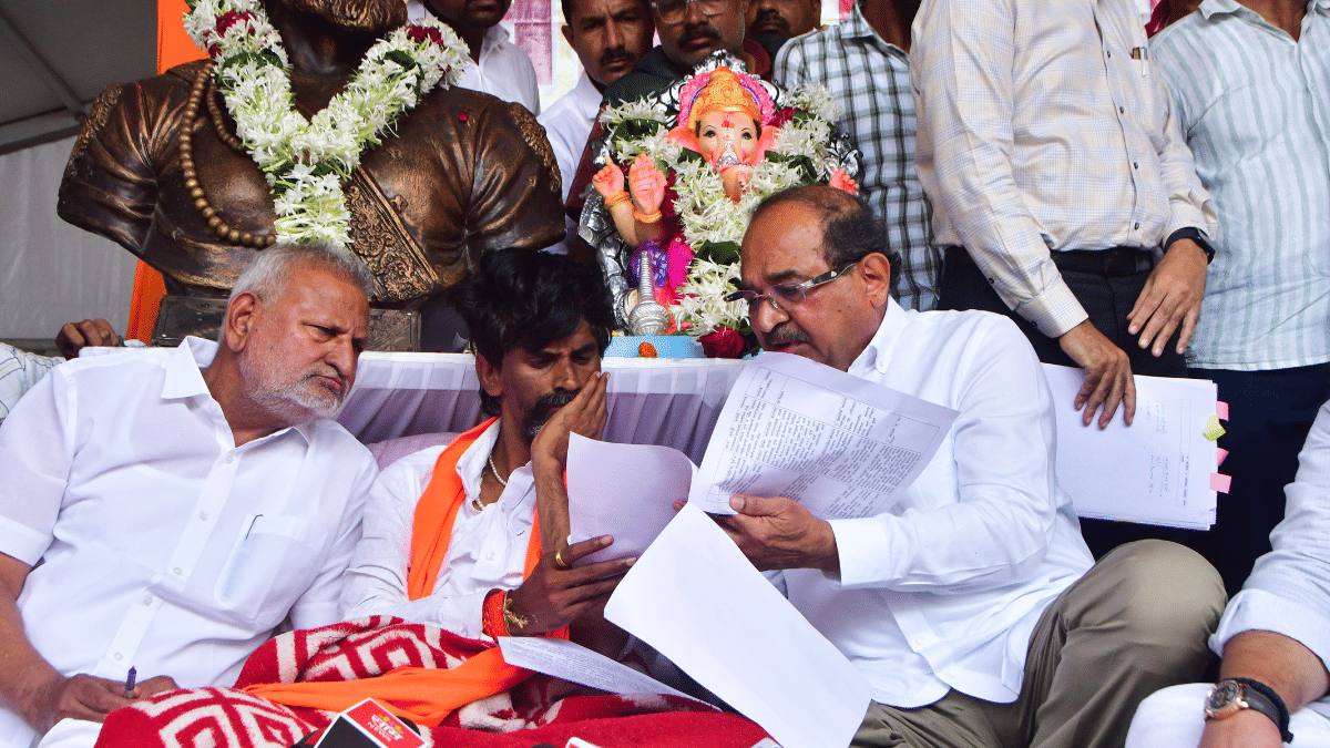 Maratha quota activist Manoj Jarange-Patil accepts Government Resolution (GR) on Maratha reservation from cabinet sub-committee head Radhakrishana Vikhe Patil Tuesday. | ANI