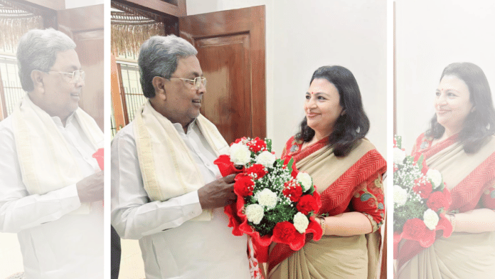 Dr Arathi Krishna with Karnataka chief minister Siddaramaiah | X/@DrArathiKrishna