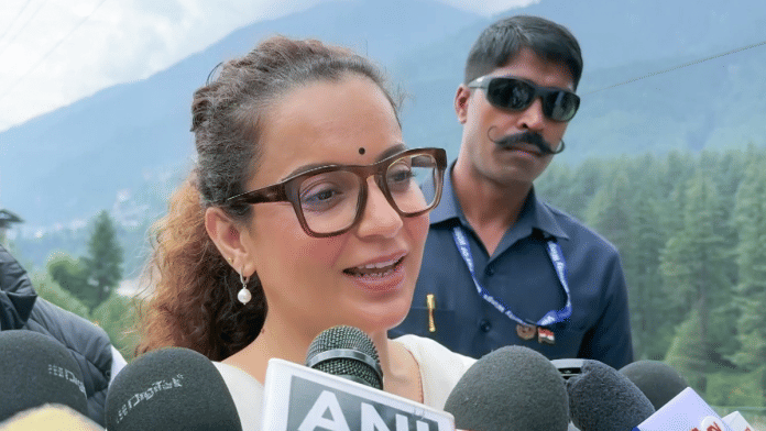 BJP MP Kangana Ranaut during her visit to flood-affected villages in Mandi. | ANI