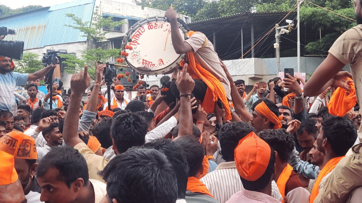 Maratha quota supporters celebrate after government agreed to their most demands and Manoj Jarange-Patil broke his hunger strike. | Purva Chitnis/ThePrint 