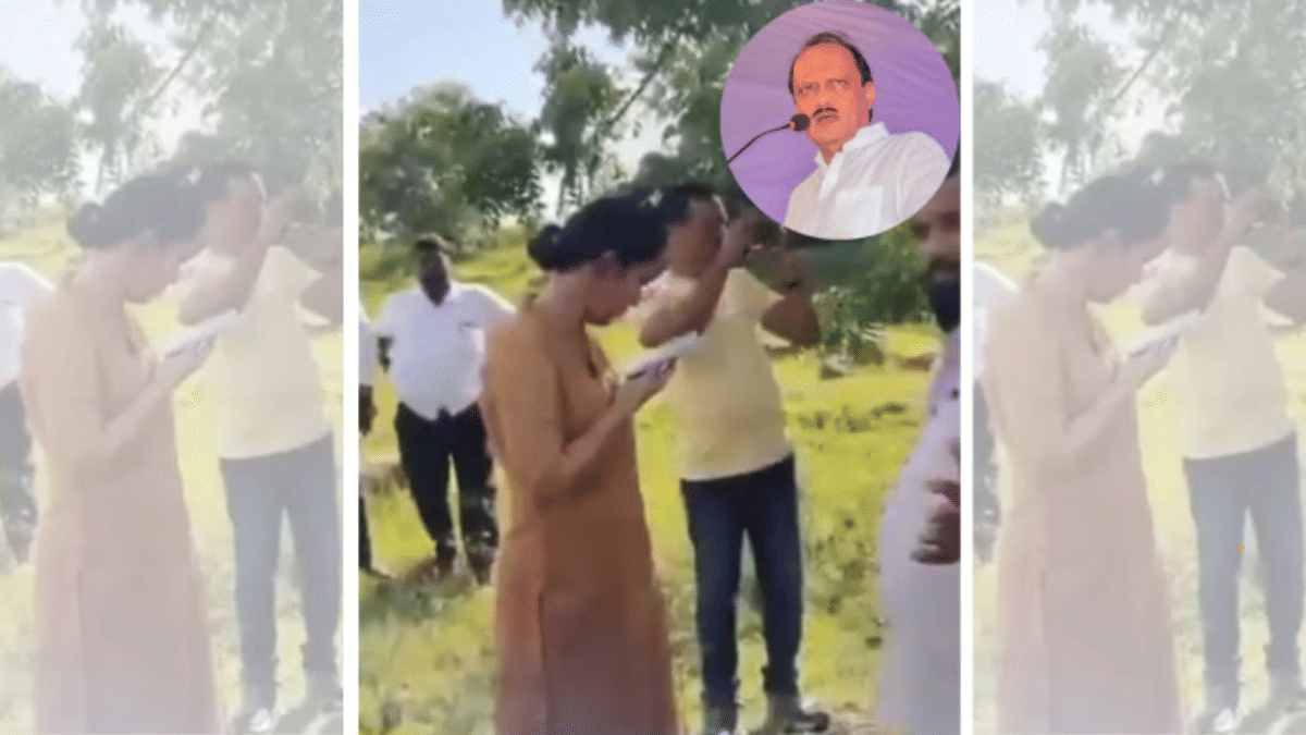 In a video, Maharashtra Deputy CM Ajit Pawar (inset) is heard speaking to Anjana Krishna, a SDPO in Solapur's Karmala, who was stopping the illegal excavation of 'murrum' in Kurdu village | X