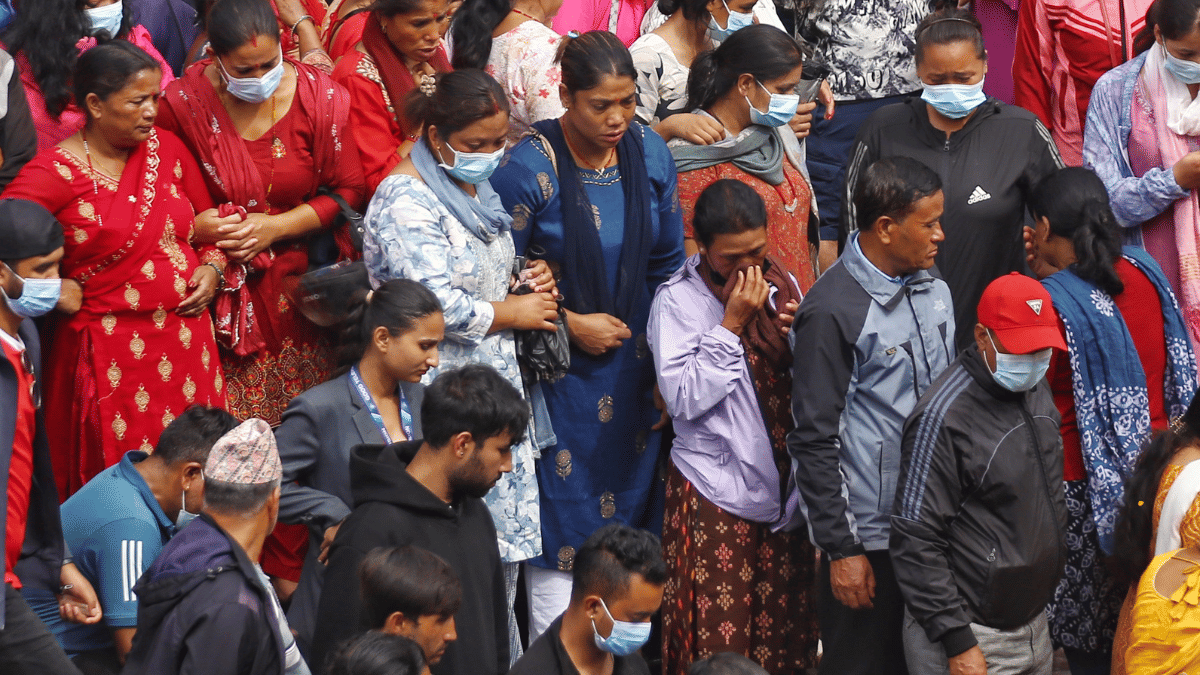 Hundreds of people gather to bid farewell to Bhimraj Dhami and Budhathok Mahen. | Manisha Mondal/ThePrint