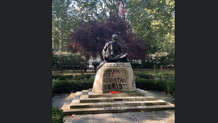 Vandalised mahatma Gandhi statue