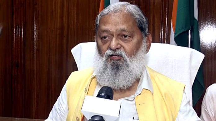 Anil Vij, after assuming charge as Haryana cabinet minister last October | Photo: ANI