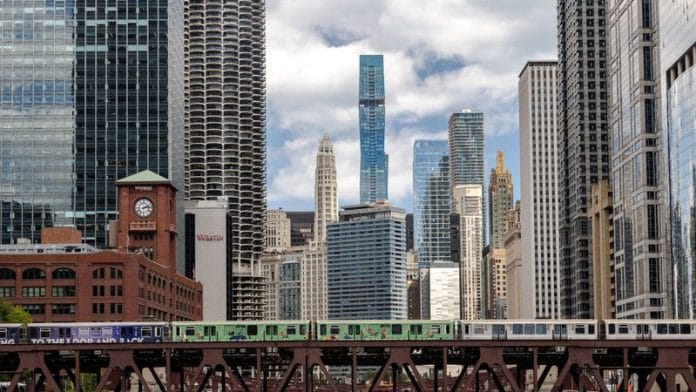 A subway train travels on an elevated track above the Wells Street bridge in Chicago, Illinois, on 25 August 2025. | File Photo| Jim Vondruska | Reuters
