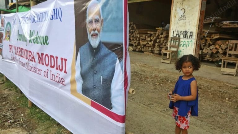 In Pictures: Churachandpur braves the rain to see Modi; tricolour-draped streets lead to Peace Ground