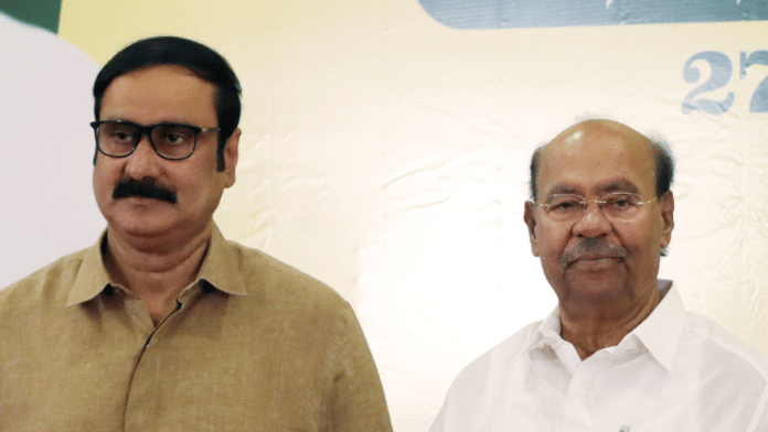 File photo of PMK founder S. Ramadoss and son Anbumani. The father-son duo has been in loggerhead for quite some time. S Ramadoss expelled Anbumani from PMK over alleged 'anti-party-activities' | ANI