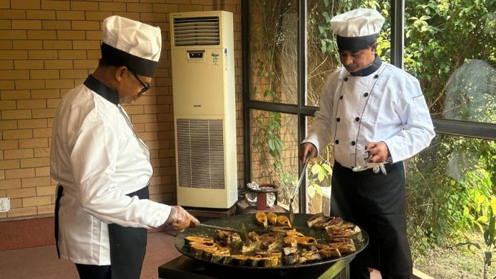 Fried hilsa station at the Ilish Fest hosted by the Bangladesh High Commission in New Delhi on Saturday | Photo: Manisha Mondal | ThePrint