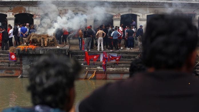 The air is heavy with grief as funeral rites of young protesters are held at the Pashupatinath crematorium in Nepal’s Kathmandu. | Manisha Mondal | ThePrint