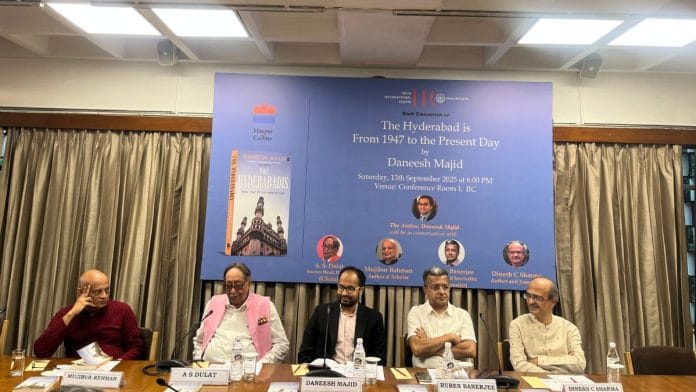 (L-R) Mujbur Rehman, AS Dulat, Daneesh Majid, Ruben Banerjee, Dinesh C Sharma at India International Centre, New Delhi | Photo: Priyanka Mehta, ThePrint