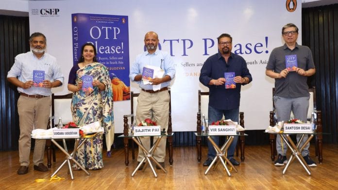 Book launch event of 'OTP Please!' with author Vandana Vasudevan, Sajith Pai, Vir Sanghvi, and Santosh Desai