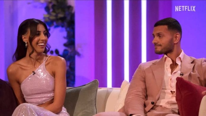 Sarover Kaur Aujla and Kal Pasha in the reunion episode of Love is Blind: UK season 2