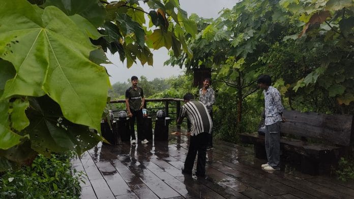 Visitors taking photos on the viewing decks at Aravalli Biodiversity Park  | Soumya Pillai | ThePrint