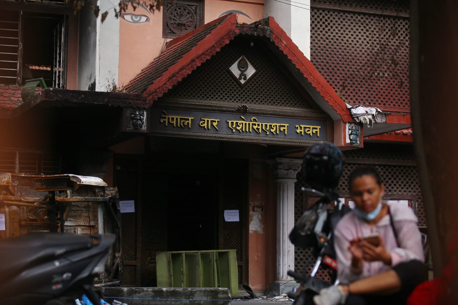 The charred front facade of Nepal Bar Association's head office in Kathmandu | Manisha Mondal | ThePrint