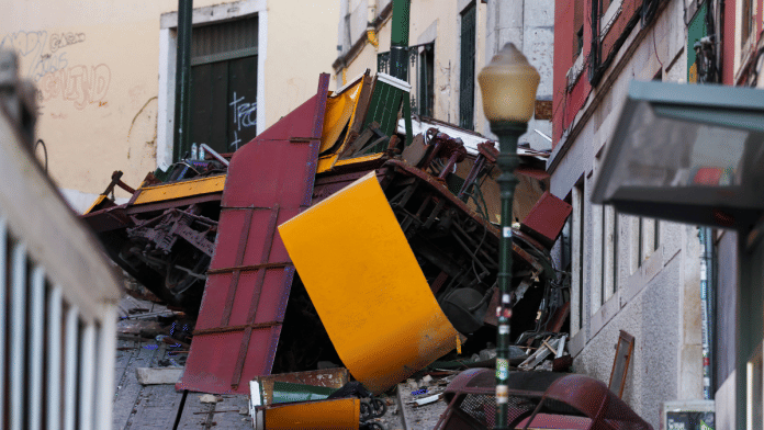 View of the site of the accident after Gloria funicular railway, a popular tourist attraction, derailed and crashed, resulting in multiple casualties, according to authorities, in Lisbon, Portugal, September 4, 2025 | Reuters