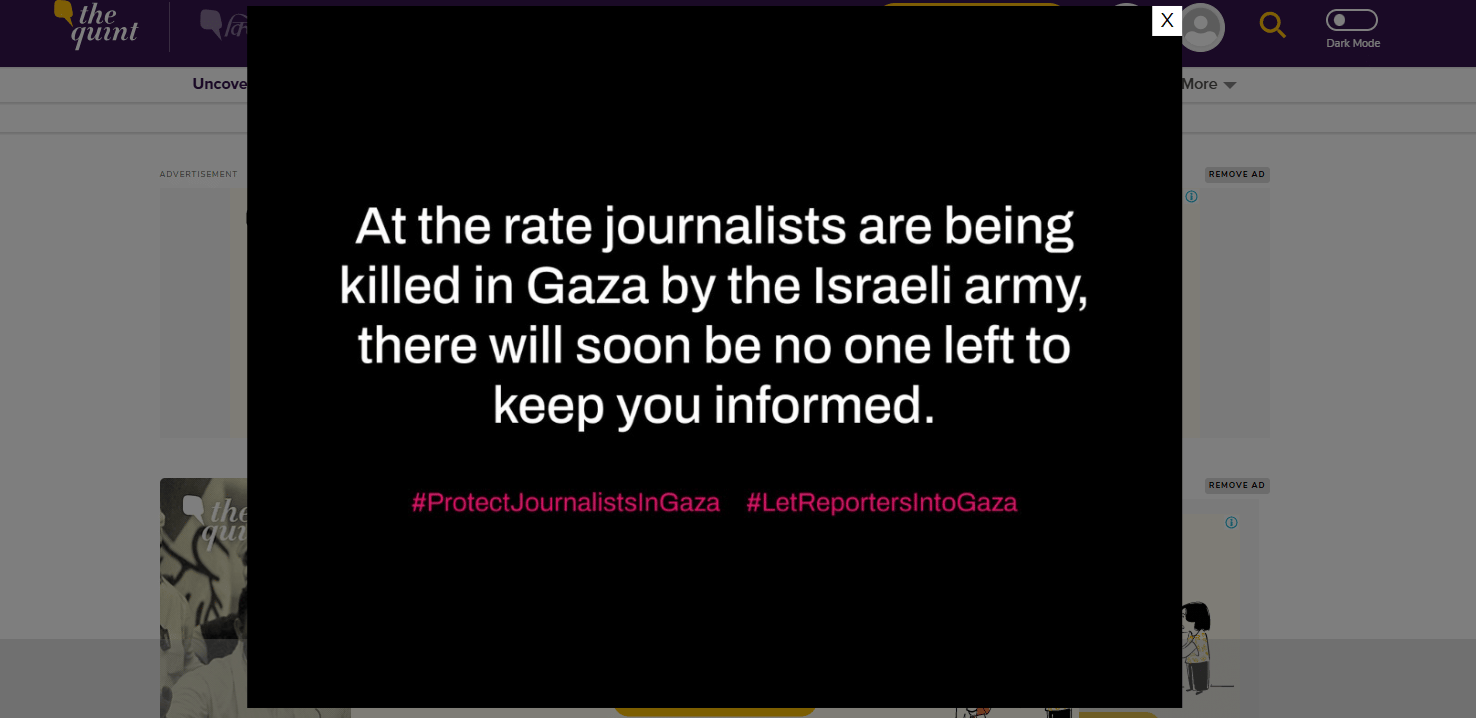 The floating page on the homepage of The Quint