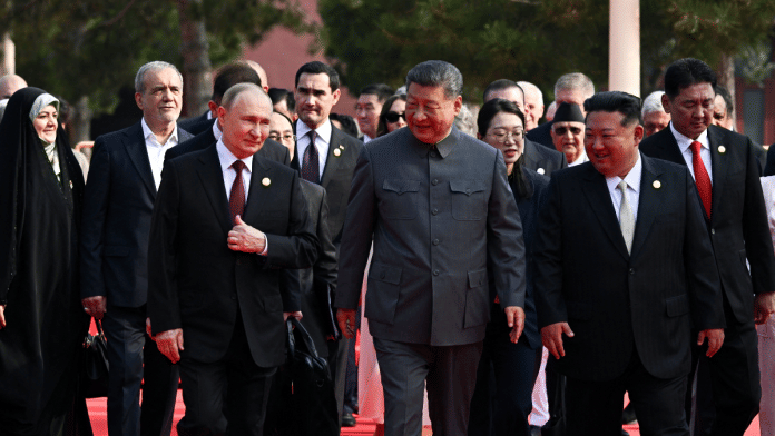 Russian President Vladimir Putin, Chinese President Xi Jinping, North Korean leader Kim Jong Un and heads of foreign delegations arrive for a military parade marking the 80th anniversary of the end of World War 2, in Beijing, 3 September 2025 | Reuters