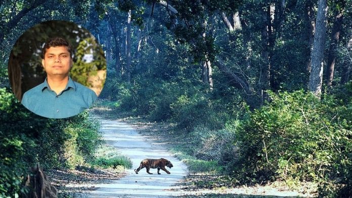 File photos of Corbett Tiger Reserve, IFS officer Rahul (inset) | Wikimedia, X