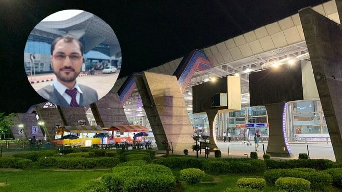 File photo of Jaipur airport and accused AAI manager Rahul Vijay (inset) | Wikimedia Commons, LinkedIn