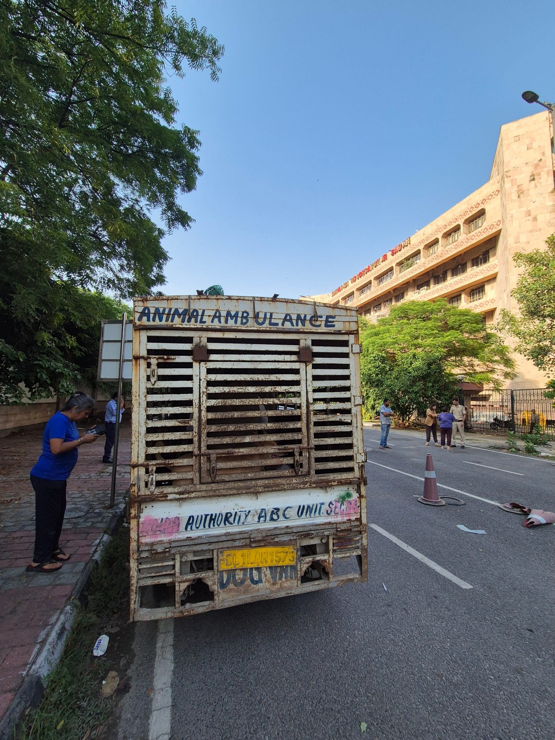 The Animal India Trust van outside the JLN Stadium Thursday | Tejas Bhatotia | ThePrint