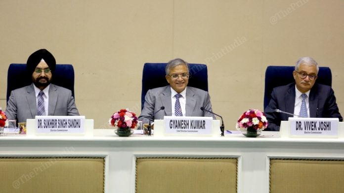 Chief Election Commissioner Gyanesh Kumar and Election Commissioners Sukhbir Singh Sandhu and Vivek Joshi announce the date for Bihar elections at Vigyan Bhawan New Delhi, 6 October 2025 | Praveen Jain | ThePrint