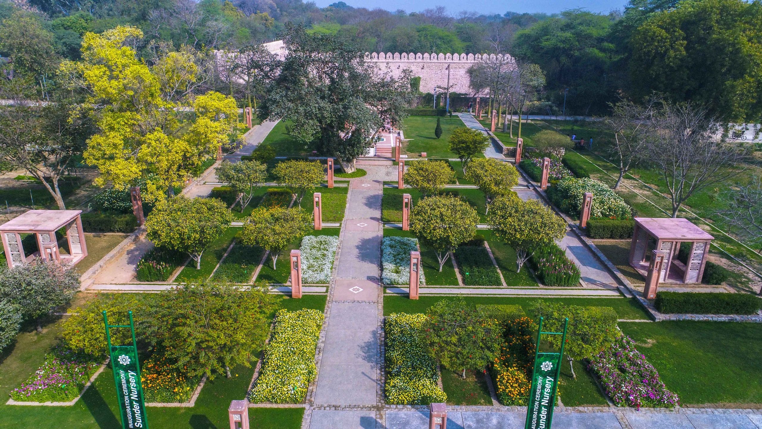 Sunder nursery with the Azimganj Serai's wall visible in the backdrop | Photo: AKTC