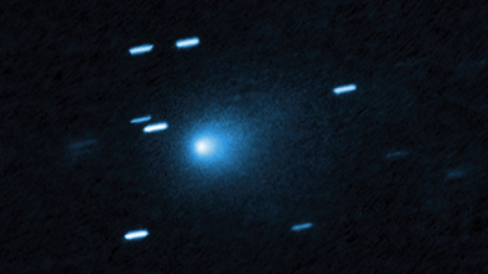 Hubble captured this image of the interstellar comet 3I/ATLAS on July 21, 2025, when the comet was 277 million miles from Earth. | NASA