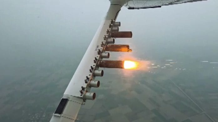 Cessna aircraft sprinkling silver iodide over clouds over areas in Northwest Delhi on Tuesday | ANI