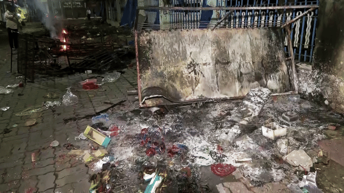 Aftermath of the tensions that flared following a clash between police and members of an organisation, in Cuttack Sunday. | ANI