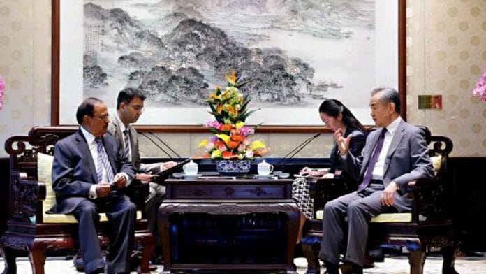 File photo of NSA Ajit Doval meeting with Chinese Minister of Foreign Affairs Wang Yi in Beijing in June | XP Division, MEA/ANI