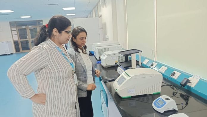 Dr.Omics team near the Polymerase Chain Reaction machine at the lab bench at CDFD Incubator in Hyderabad | Ananthapathmanabhan | ThePrint