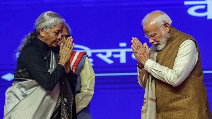 File photo of finance minister Nirmala Sitharaman with PM Modi | ANI